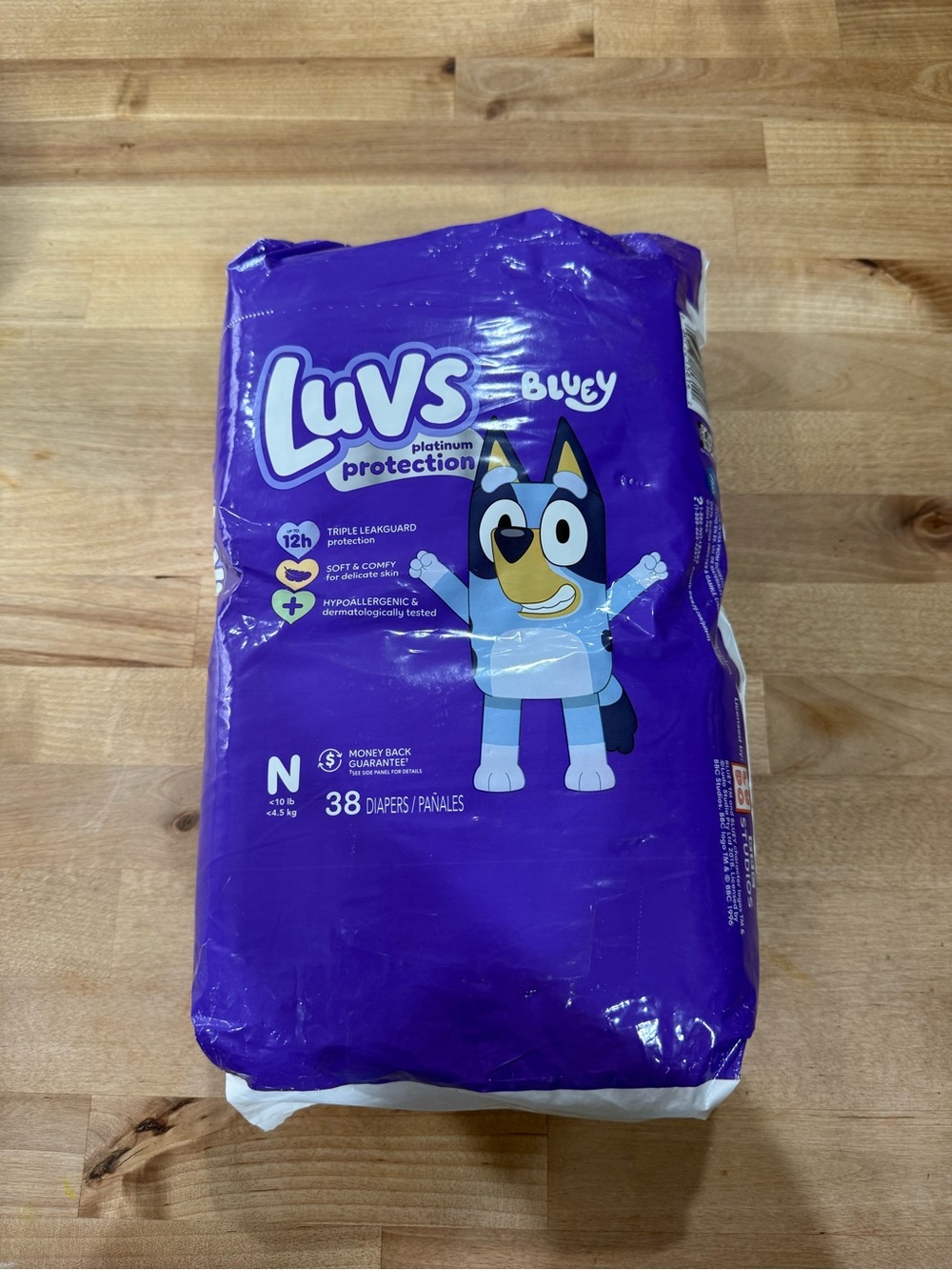 Luvs Bluey Purple Newborn Diapers - Size N, Pack of 38